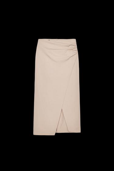 MIDI SKIRT WITH SIDE RUCHING - camel by Zara - Image 0
