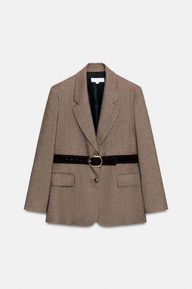 BLAZER ESPIGA CINTO - Marrón de Zara