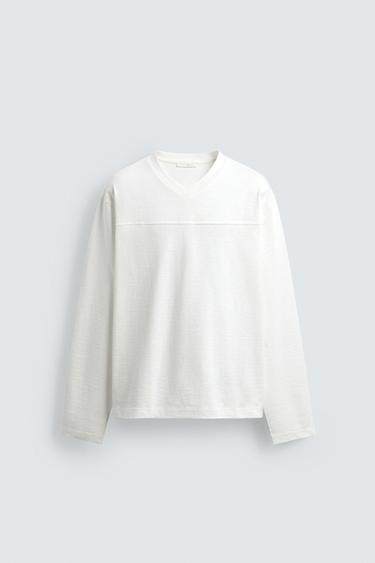 RELAXED-FIT-T-SHIRT MIT STRUKTURMUSTER AUS FLAMMENGARN - Weiß von Zara