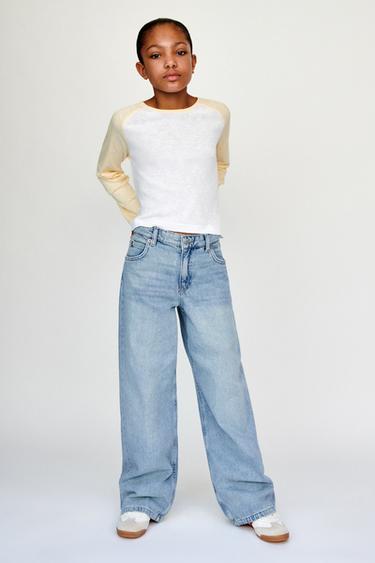 JEANS WIDE LEG EFECTO DESGASTADO - Azul de Zara