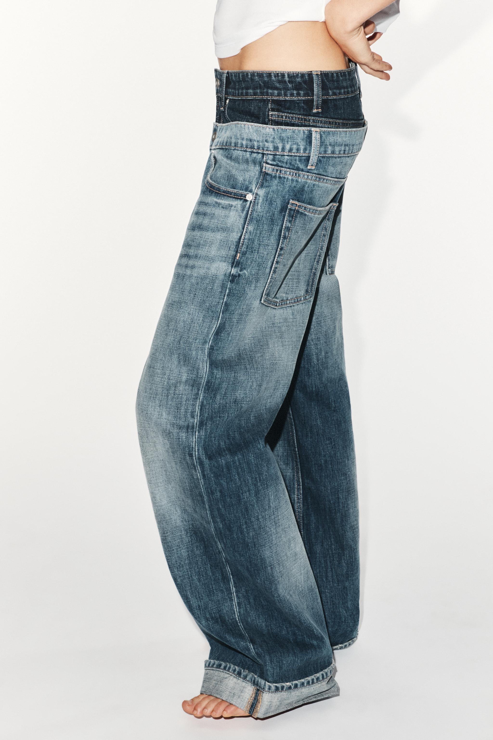 Zara Trf Loose Folded Çift Belli Düşük Bel Jean görsel 6