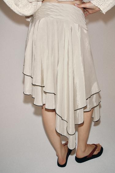 JUPE ASYMÉTRIQUE À VOLANTS ZW COLLECTION - Beige / Vert de Zara - Image 2