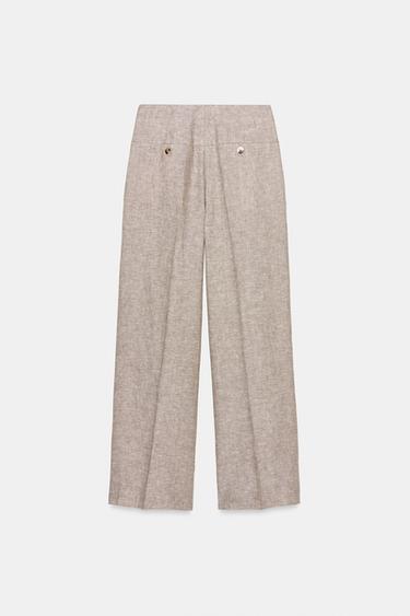PANTALON DROIT 100 % LIN - Sable / Chiné de Zara - Image 8