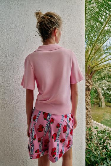 POLO EN MAILLE À MANCHES COURTES - Rose moyen de Zara - Image 4