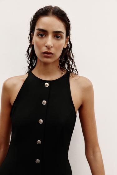GOLD BUTTON CREPE MIDI DRESS - Black by Zara - Image 2