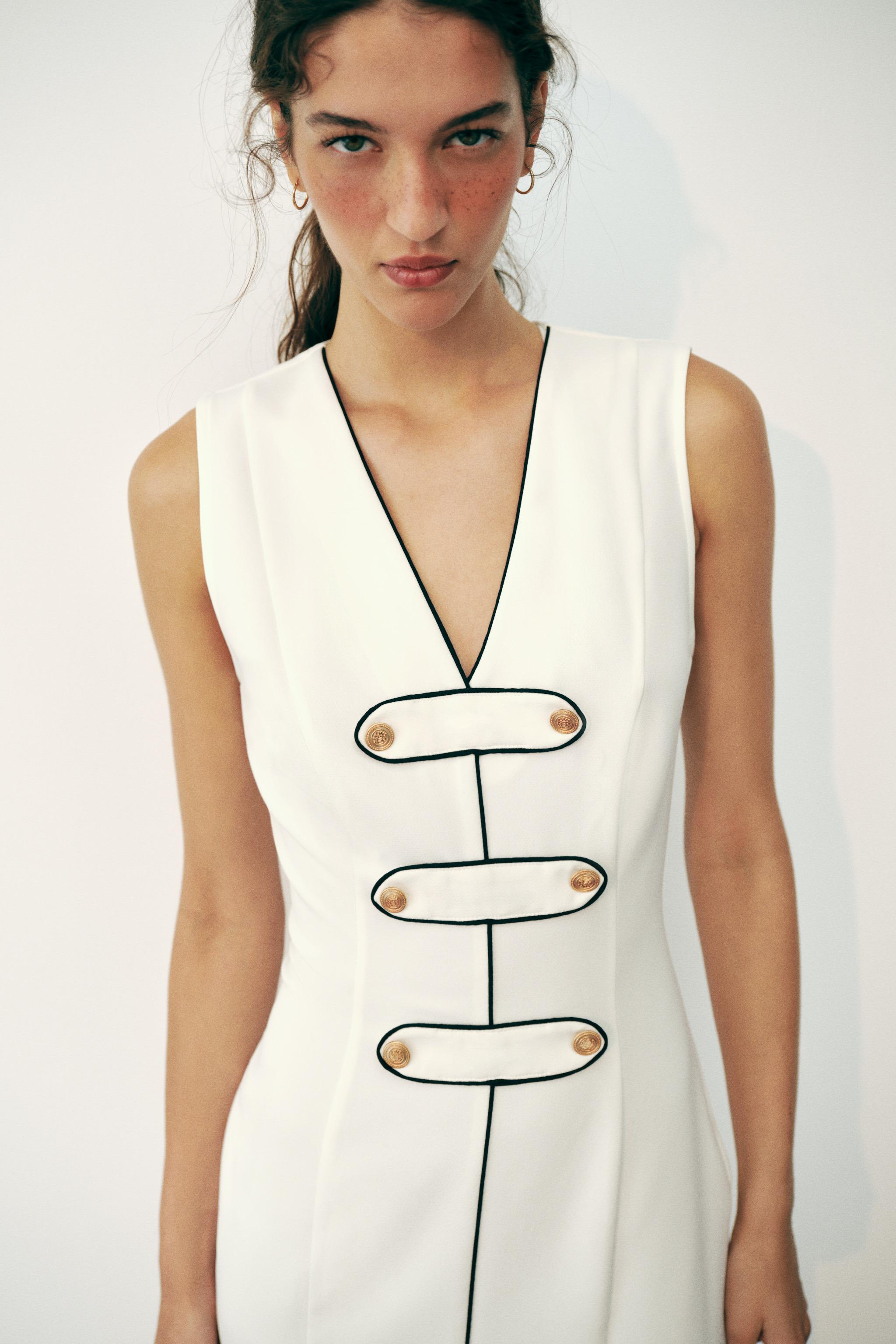 Женские платья Zara CONTRAST TRIM FROG FASTENING MIDI DRESS — фото 2
