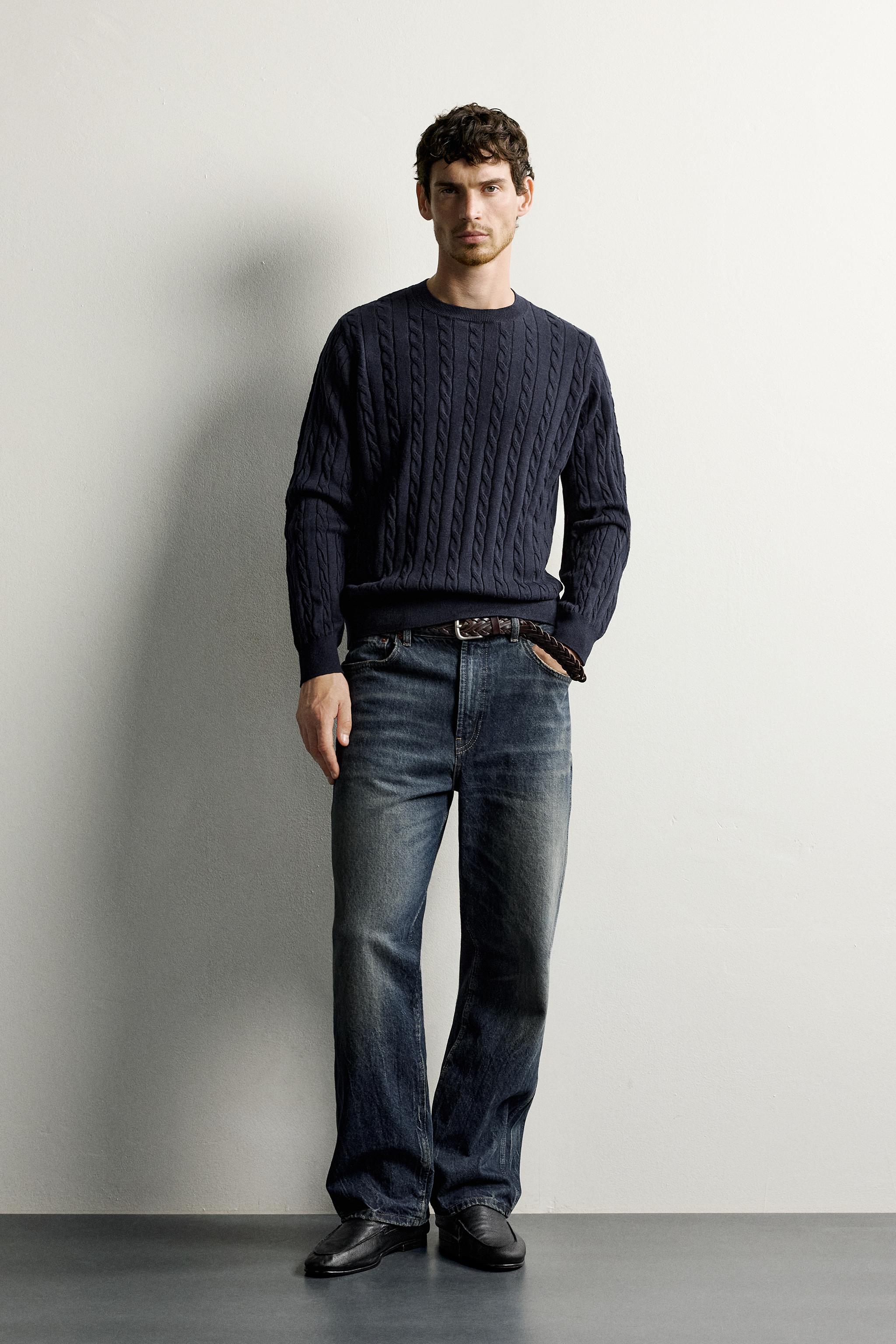 COTTON-WOOL CABLE KNIT SWEATER