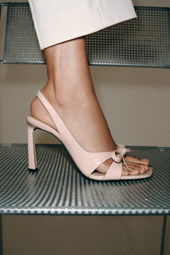 SANDALES À TALONS EN CUIR AVEC NŒUD - Rose de Zara - Image 2
