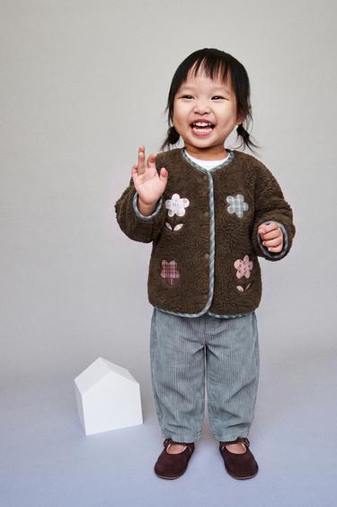 FAUX SHEARLING JACKET WITH FLORAL PATCHES - Brown by Zara