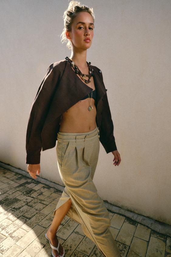 JUPE MI-LONGUE CEINTURE - Marron clair de Zara - Image 3