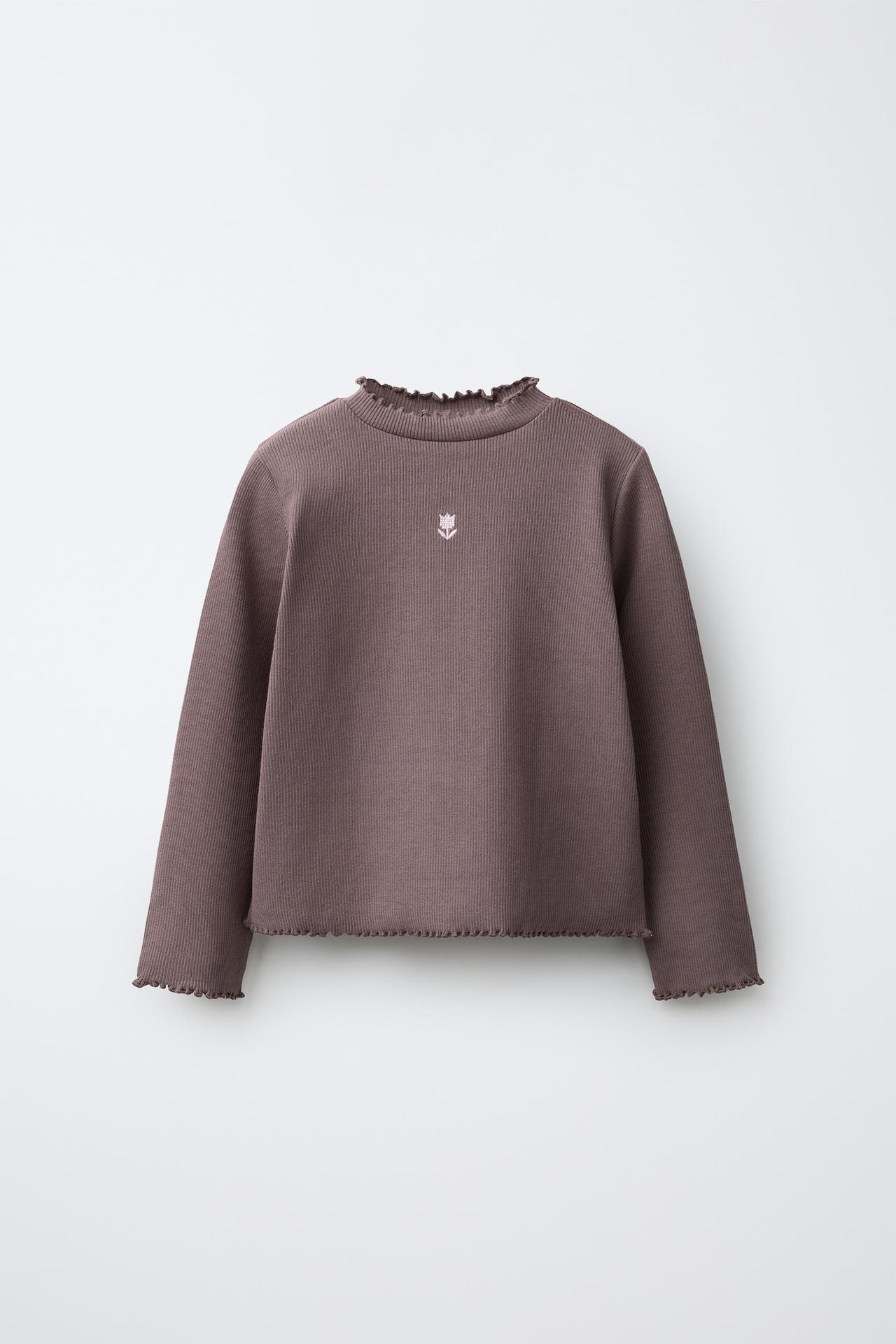 EMBROIDERED RIBBED T-SHIRT — Eggplant