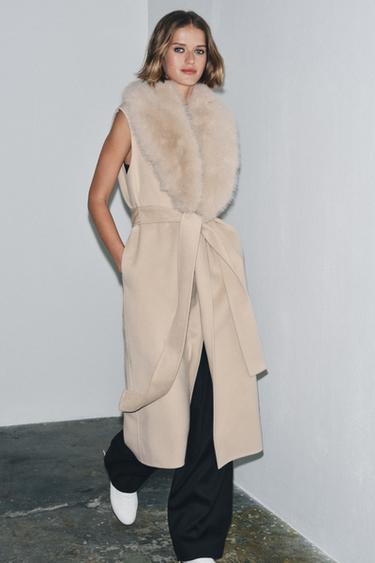 GILET COL EFFET FOURRURE ZW COLLECTION - Écru de Zara - Image 1
