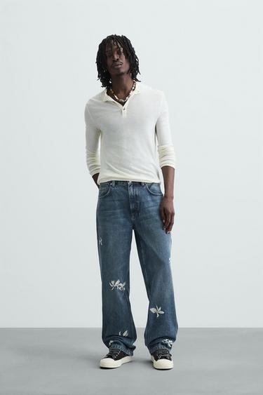 EMBROIDERED RELAXED FIT JEANS - Mid-blue by Zara - Image 0
