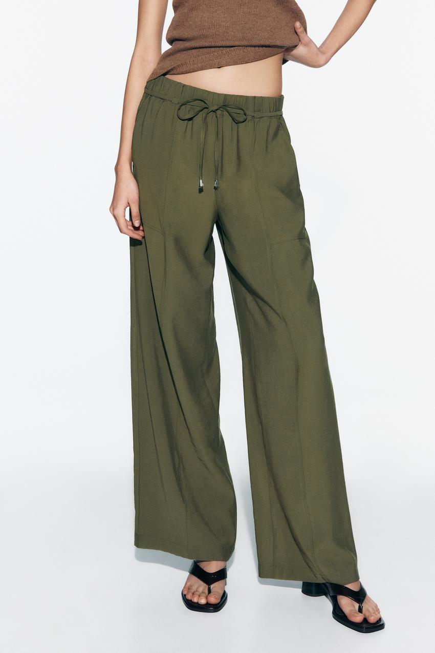 Zara Ladies Trousers Ankle Green Size XS X-Small Viscose Cuffed