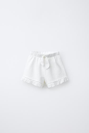 Zara RUFFLE BOW PLUSH SHORTS - White