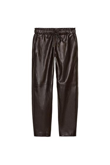 FAUX LEATHER TROUSERS WITH ELASTIC WAIST - Brown by Zara