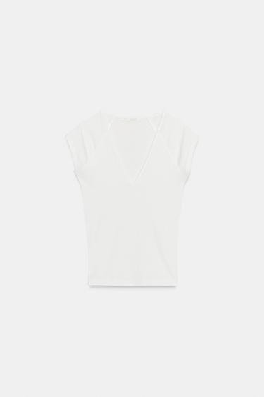 HAUT COL EN V - Blanc cassé de Zara - Image 4