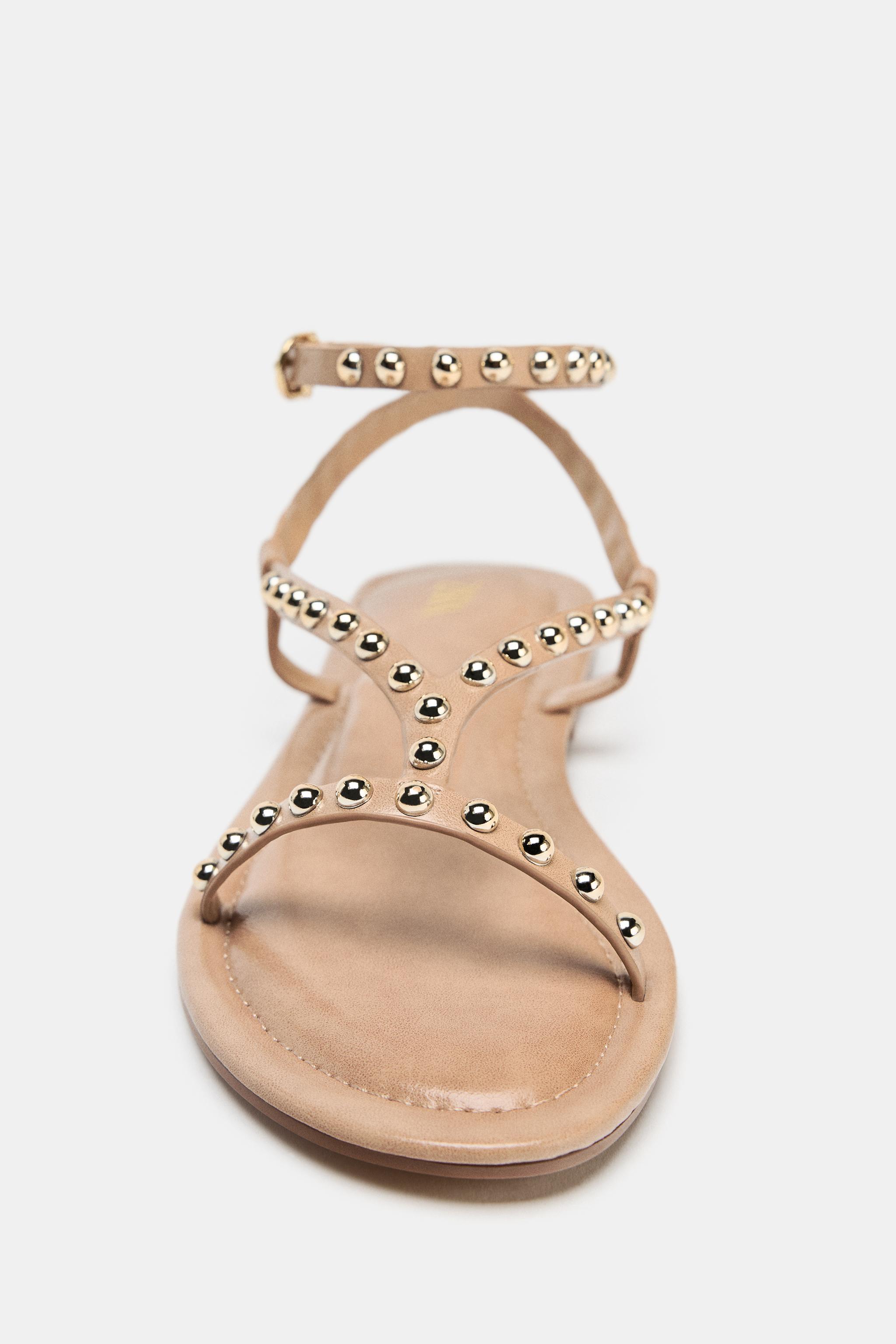METALLIC BEADED STRAP SANDALS - Beige | ZARA Canada