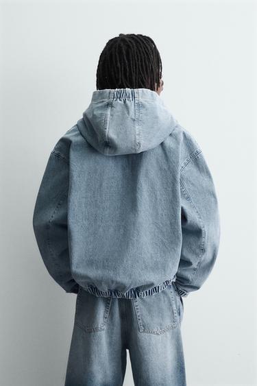 BLOUSON DÉLAVÉ À CAPUCHE - Bleu clair de Zara - Image 2