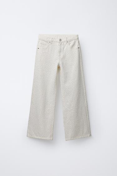 SPARKLY WIDE-LEG JEANS - Oyster-white by Zara - Image 0