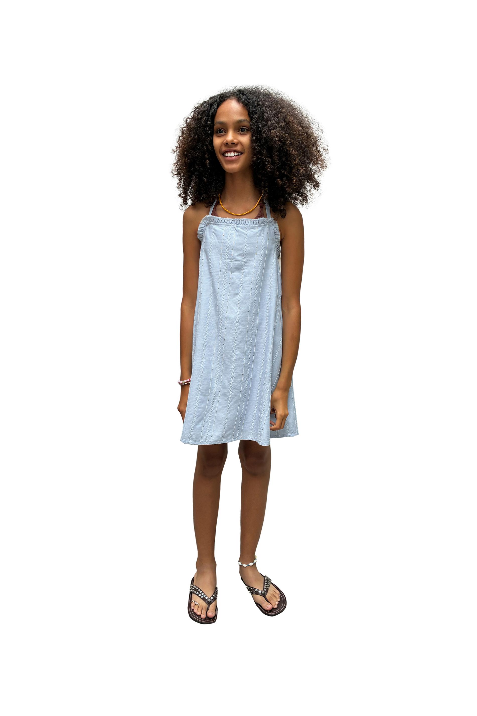 EMBROIDERED SEQUIN DRESS — Sky blue