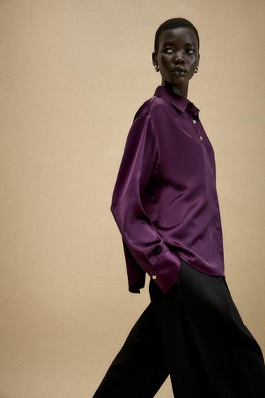 SATIN SHIRT WITH GOLD BUTTONS - Purple by Zara