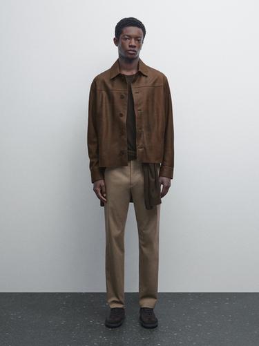 Zara Cotton blend slim fit trousers - Khaki - Image 0