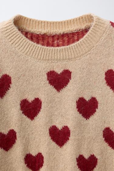 HEART KNIT SWEATER - Ecru / Red by Zara - Image 2