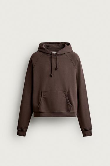 Zara EMBROIDERED LOGO HOODIE SWEATSHIRT - Brown