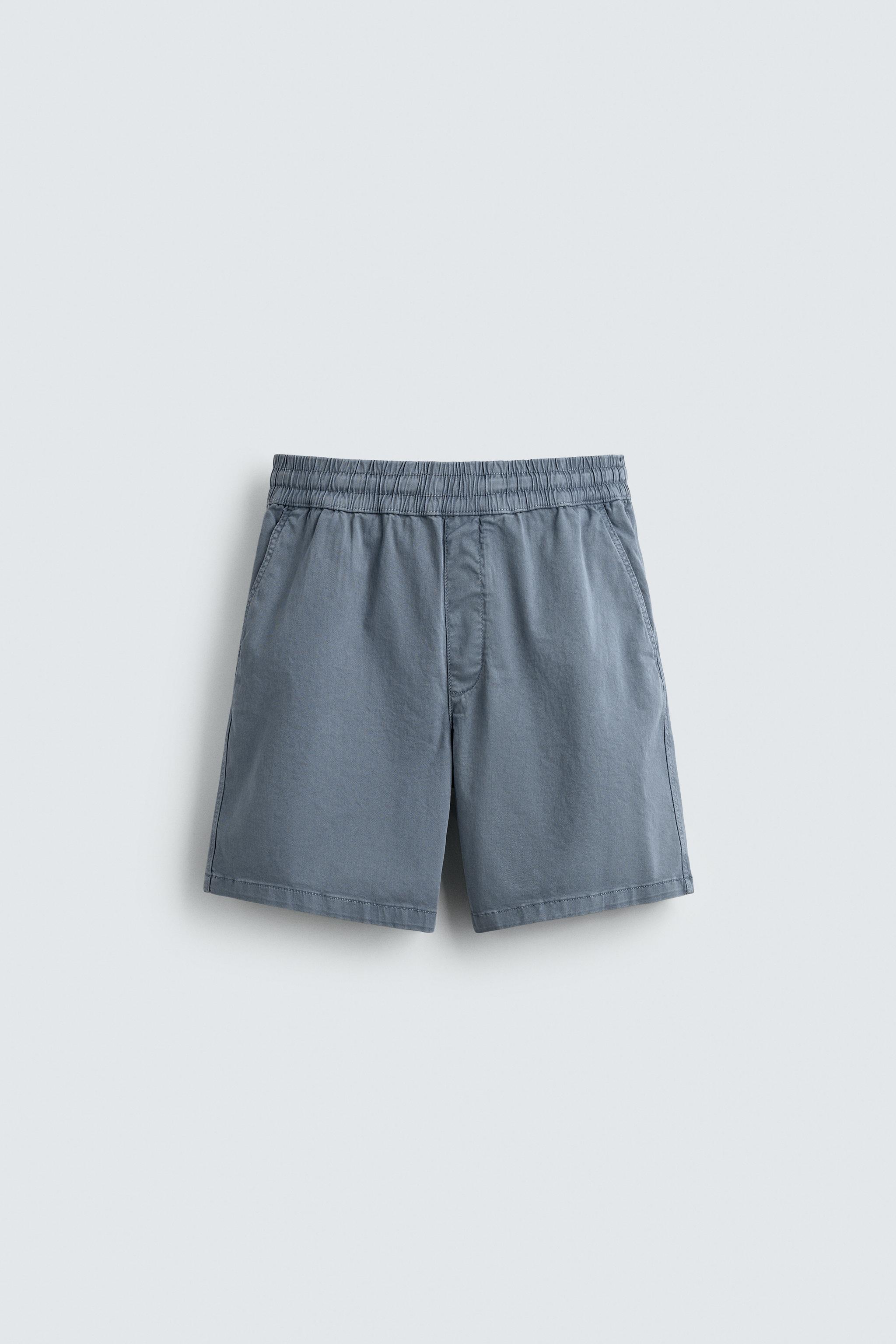 RELAXED FIT TWILL BERMUDA SHORTS — Light blue