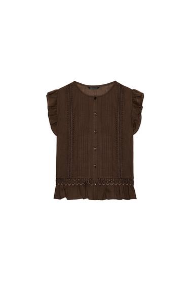 BLUSA ENTREDOSES VOLANTES - Marrón de Zara