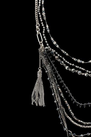 PACK OF 3 BEADED FRINGE NECKLACES - Silver by Zara