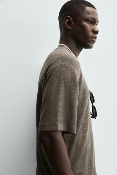 T-SHIRT CHANVRE - VISCOSE - Chocolat de Zara - Image 5