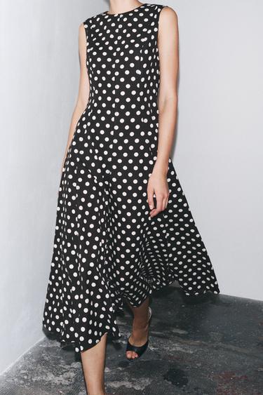 ZW COLLECTION POLKA DOT MIDI DRESS - Black / White by Zara - Image 3