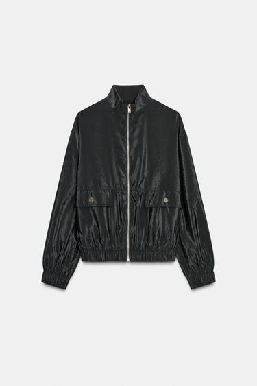 Zara HIGH COLLAR BOMBER JACKET - Black