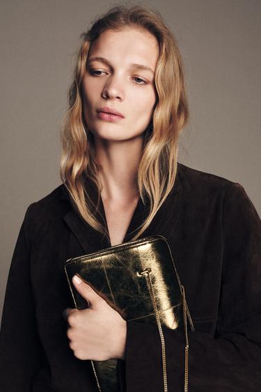 LEATHER SHOULDER BAG - Bronze by Zara