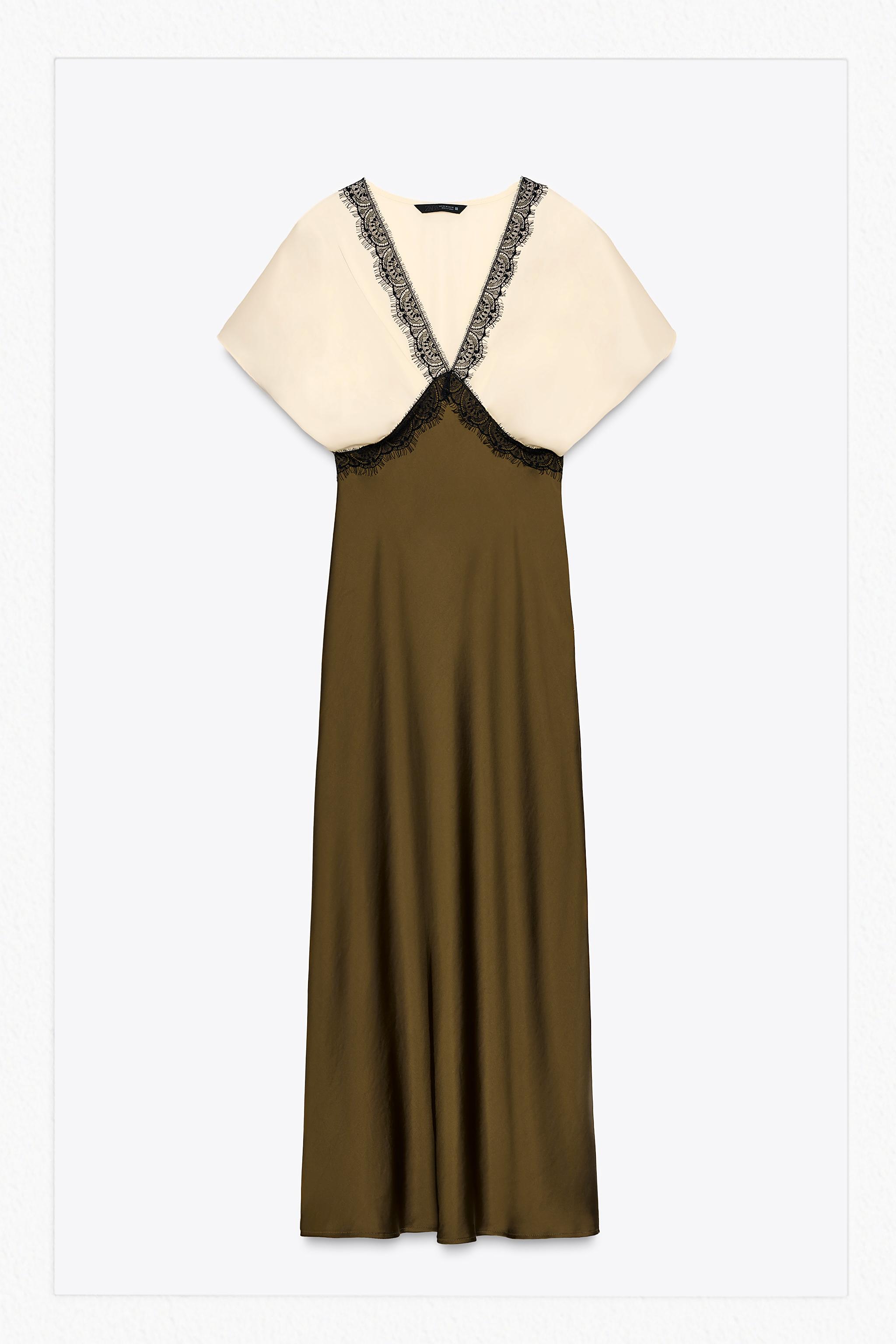 【ZARA】レースリボン付きミディ丈ワンピース 7521/965/251 レースリボン付きミディ丈ワンピース - オフホワイト | ZARA