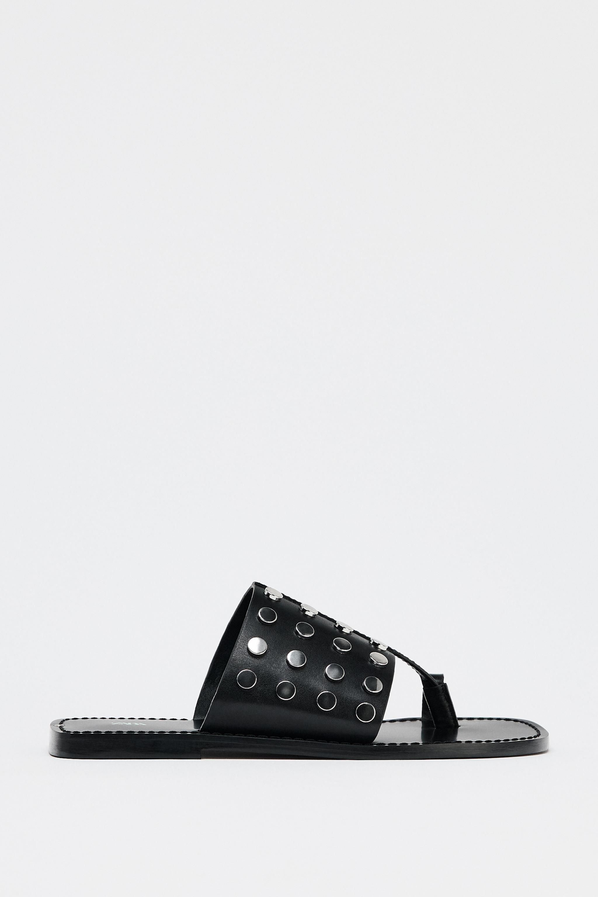 ★ZARA★ FLAT LEATHER SLIDER SANDALS WITH STUDS Zara | Shoes | Zara Studded Leather Sandals | Poshmark