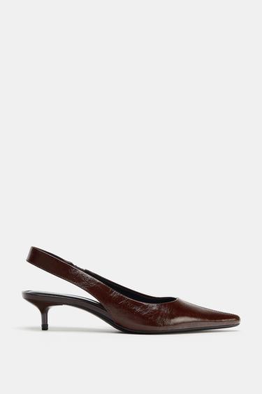 LEATHER SLINGBACK HEELS - Burgundy Red by Zara