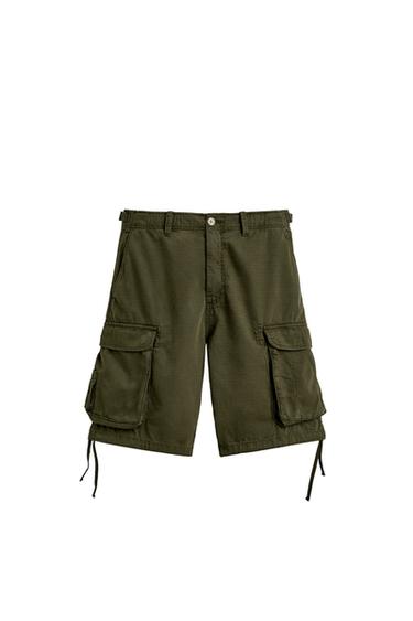 RELAXED FIT TEXTURED CARGO BERMUDA SHORTS - Khaki by Zara