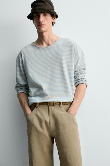 T-SHIRT JACQUARD RAYURES - Bleu clair de Zara - Image 4