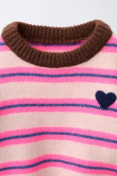 EMBROIDERED FLUORESCENT STRIPED KNIT JUMPER - Neon pink by Zara - Image 2
