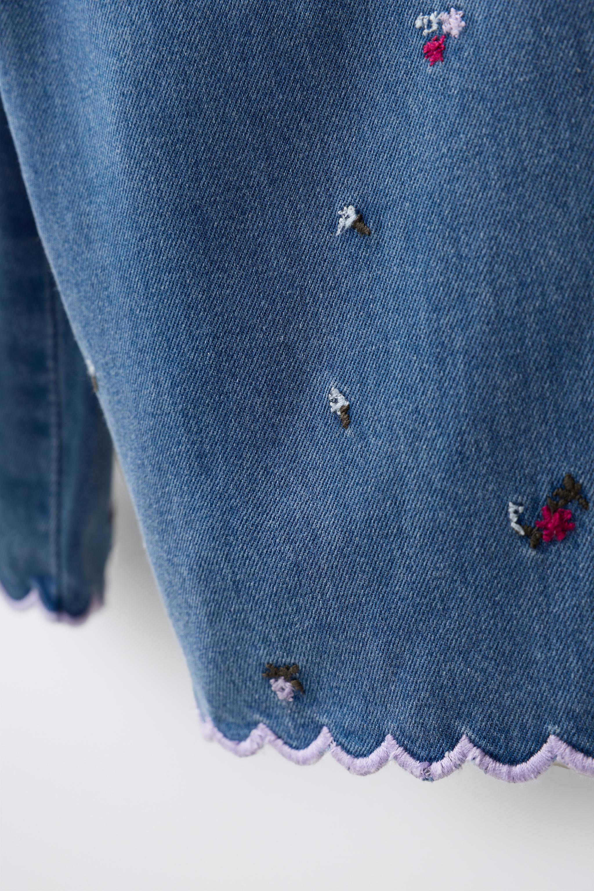 Детские брюки Zara EMBROIDERED FLORAL DENIM PANTS — фото 4