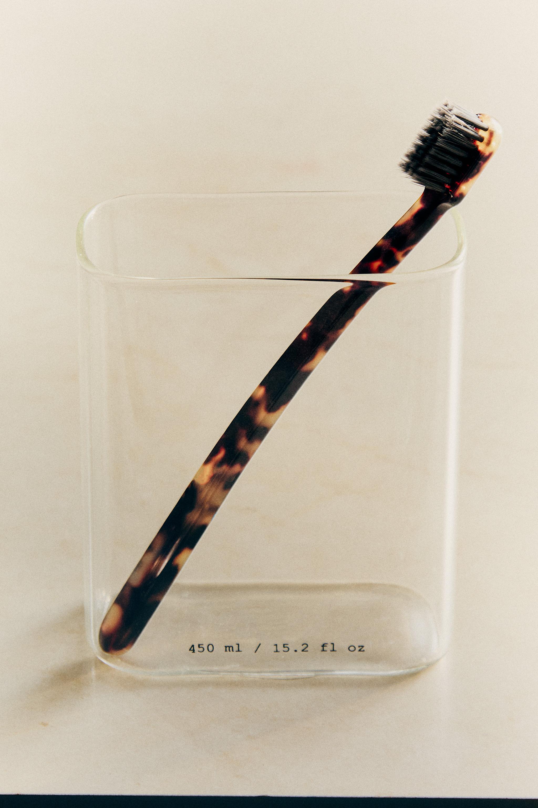 BOROSILICATE GLASS LETTER TOOTHBRUSH TUMBLER