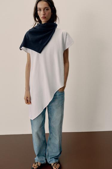 CAMISETA ASIMÉTRICA MANGA CURTA - Branco de Zara
