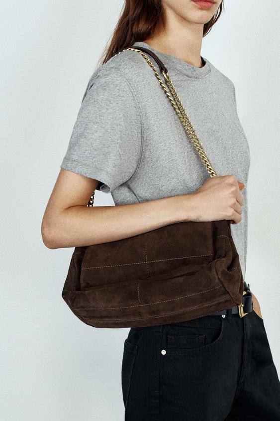 BOLSA DE HOMBRO SOLAPA PIEL - Chocolate de Zara - Imagen 0