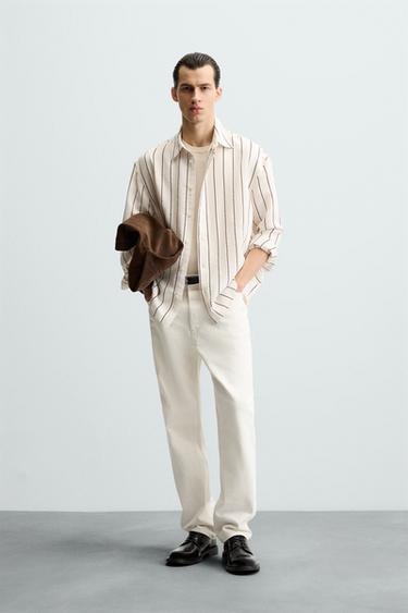 CAMISA FLUIDA RAYAS - Beige de Zara - Imagen 0