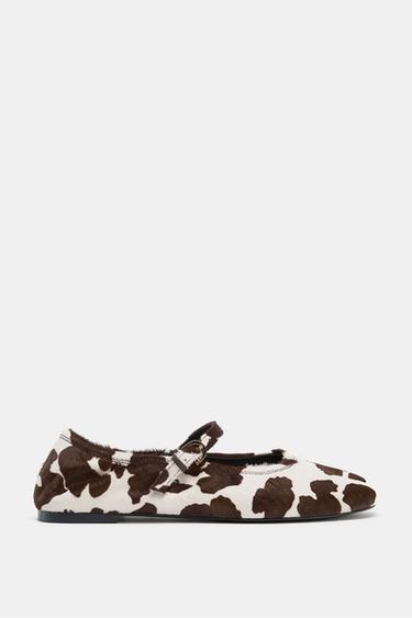 PRINTED LEATHER BALLET FLATS - Multicoloured by Zara