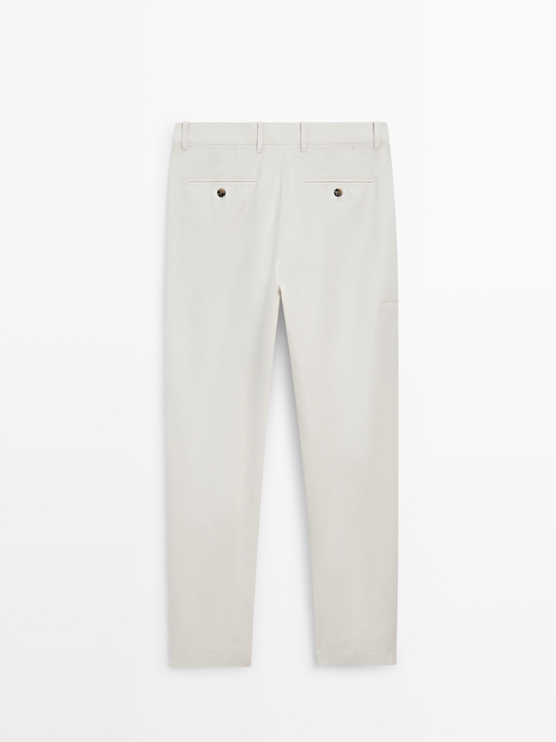 Pantalon tapered fit coton et lin