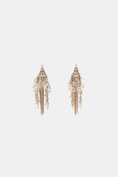 BOUCLES D'OREILLES CASCADE À CRISTAUX - Doré de Zara